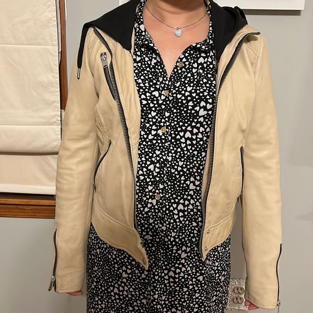 Marc New York by Andrew Marc beige leather jacket with hood